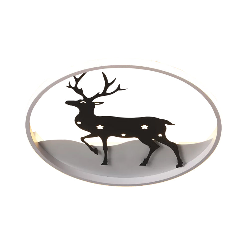 Deer Ceiling Light Fixture Cartoon Acrylic LED Black Flush Mount Lighting, Warm/White Light