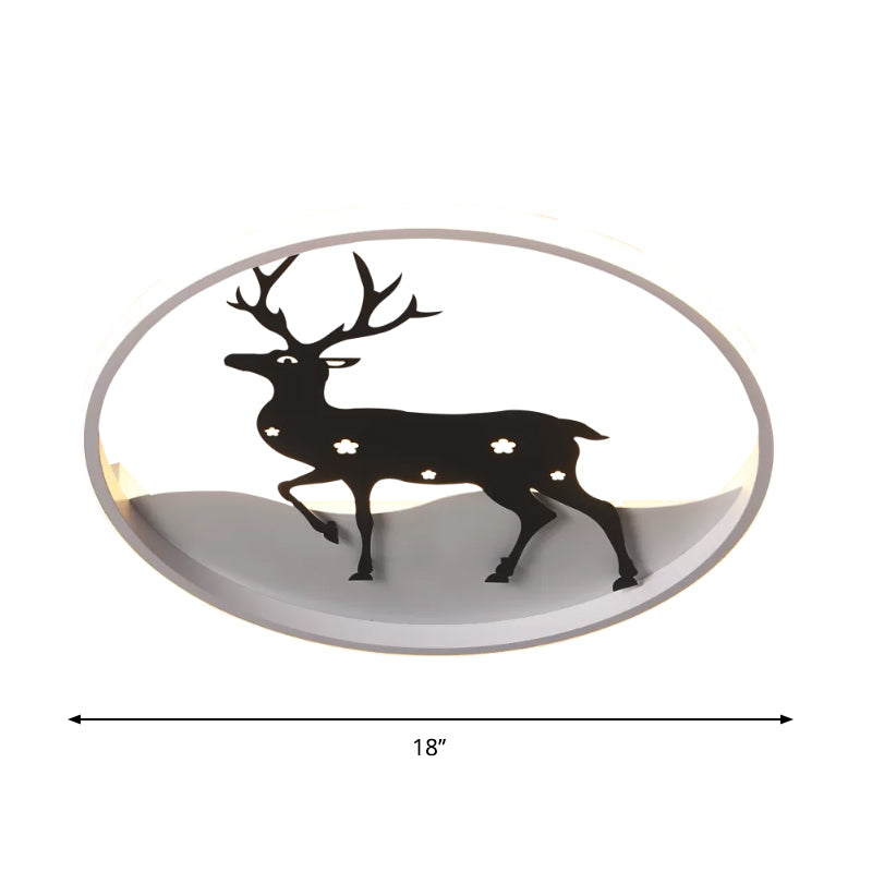 Deer Ceiling Light Fixture Cartoon Acrylic LED Black Flush Mount Lighting, Warm/White Light