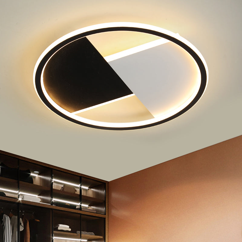 Black and White Circular Ceiling Light Fixture Simplicity LED Metal Flush Mount Lamp - Black - Clearhalo - 'Ceiling Lights' - 'Close To Ceiling Lights' - 'Close to ceiling' - 'Flush mount' - Lighting' - 1649368