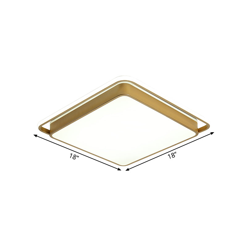 Gold Square Ceiling Flush Mount Modernism 10"/18"/21.5" W LED Metal Flush Light for Sitting Room, Warm/White Light