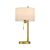 Fabric Drum Shape Reading Lamp Rustic Single Bulb Bedroom Nightstand Light with Pull Chain in Gold Clearhalo 'Lamps' 'Table Lamps' Lighting' 1649385