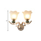Floral Bedside Wall Lighting Retro Style Milky Glass 1/2-Light Gold Wall Mounted Lamp with Scroll Arm Clearhalo 'Wall Lamps & Sconces' 'Wall Lights' Lighting' 1649399