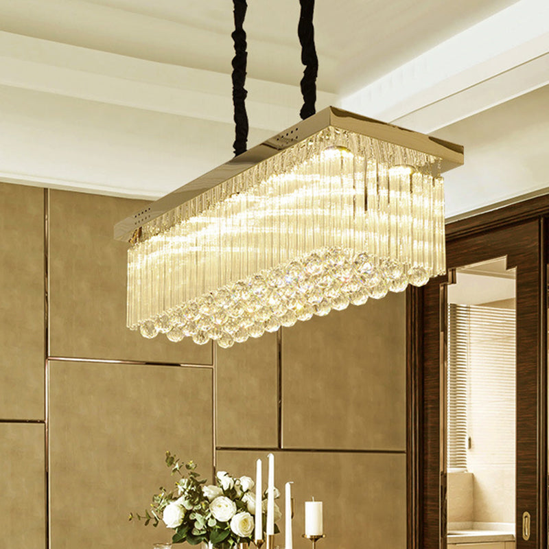Crystal Rod Rectangle Island Lighting Simplicity LED Gold Suspension Lamp in Warm/White Light for Dining Room Gold Clearhalo 'Ceiling Lights' 'Island Lights' Lighting' 1649412