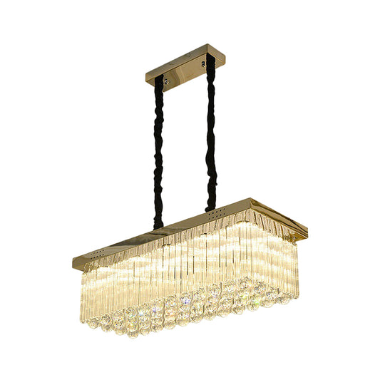 Crystal Rod Rectangle Island Lighting Simplicity LED Gold Suspension Lamp in Warm/White Light for Dining Room Clearhalo 'Ceiling Lights' 'Island Lights' Lighting' 1649414