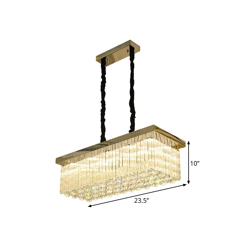 Crystal Rod Rectangle Island Lighting Simplicity LED Gold Suspension Lamp in Warm/White Light for Dining Room Clearhalo 'Ceiling Lights' 'Island Lights' Lighting' 1649415