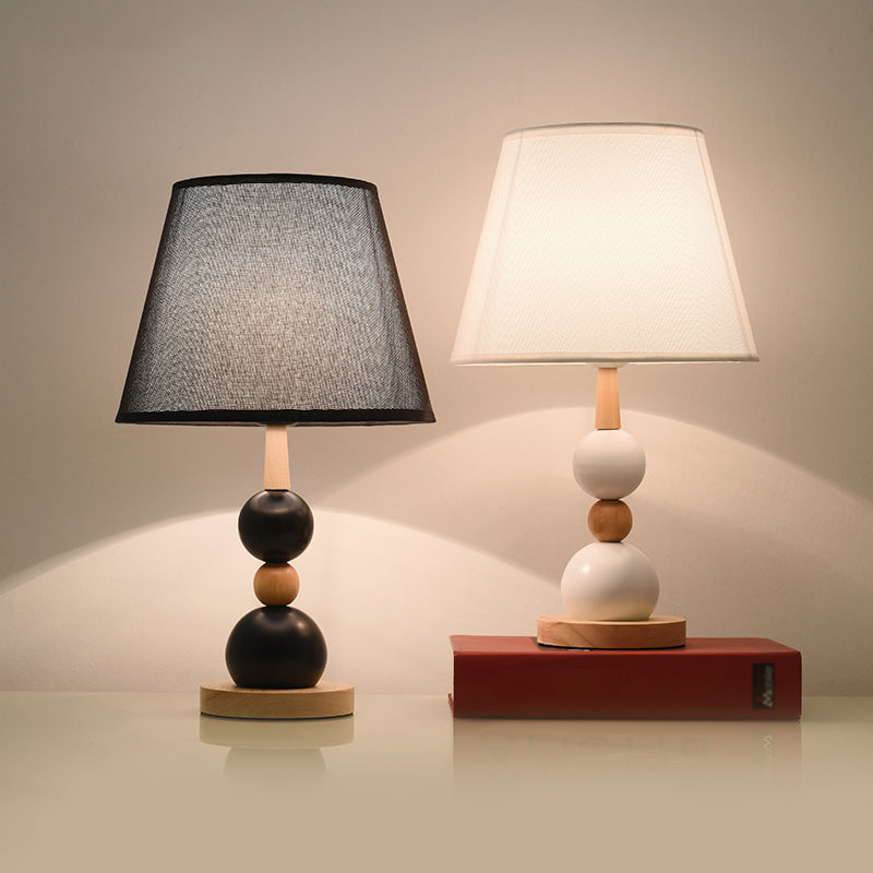 Modern Cone Desk Light Fabric 1-Head Study Room Table Lamp with Round Wooden Base in Black/White Black Clearhalo 'Lamps' 'Table Lamps' Lighting' 1649416