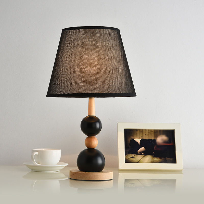 Modern Cone Desk Light Fabric 1-Head Study Room Table Lamp with Round Wooden Base in Black/White Clearhalo 'Lamps' 'Table Lamps' Lighting' 1649417