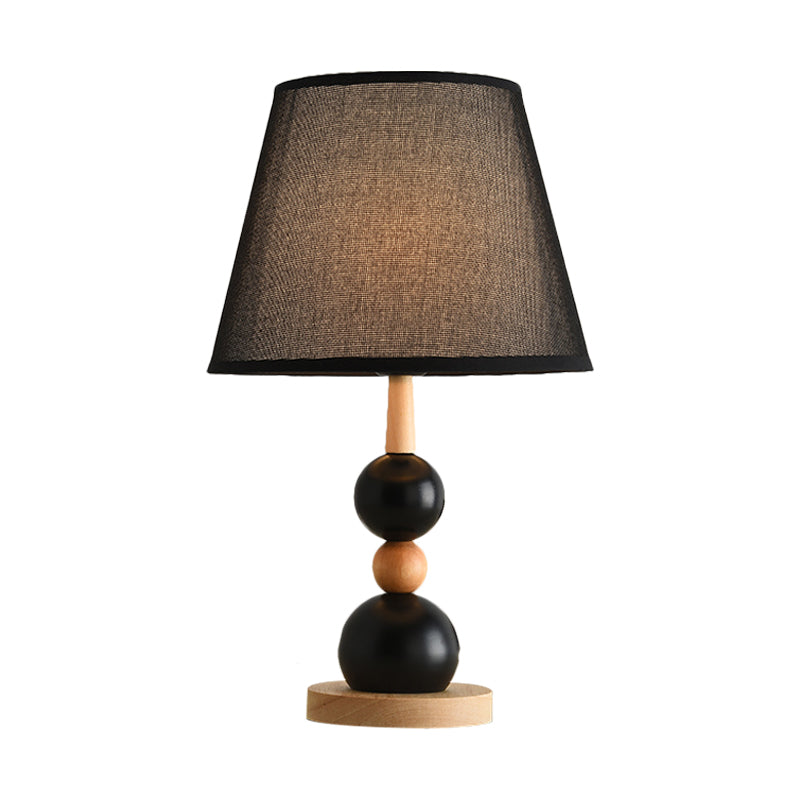Modern Cone Desk Light Fabric 1-Head Study Room Table Lamp with Round Wooden Base in Black/White Clearhalo 'Lamps' 'Table Lamps' Lighting' 1649418