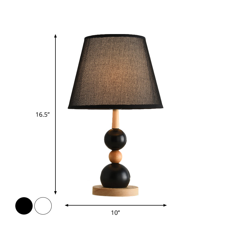 Modern Cone Desk Light Fabric 1-Head Study Room Table Lamp with Round Wooden Base in Black/White Clearhalo 'Lamps' 'Table Lamps' Lighting' 1649419