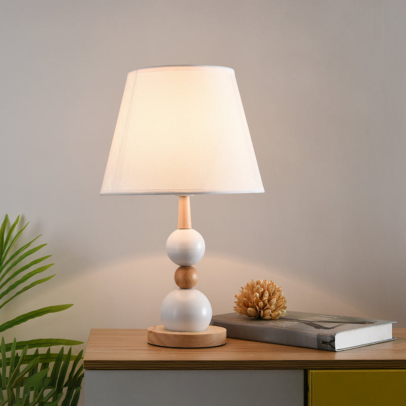Modern Cone Desk Light Fabric 1-Head Study Room Table Lamp with Round Wooden Base in Black/White White Clearhalo 'Lamps' 'Table Lamps' Lighting' 1649420