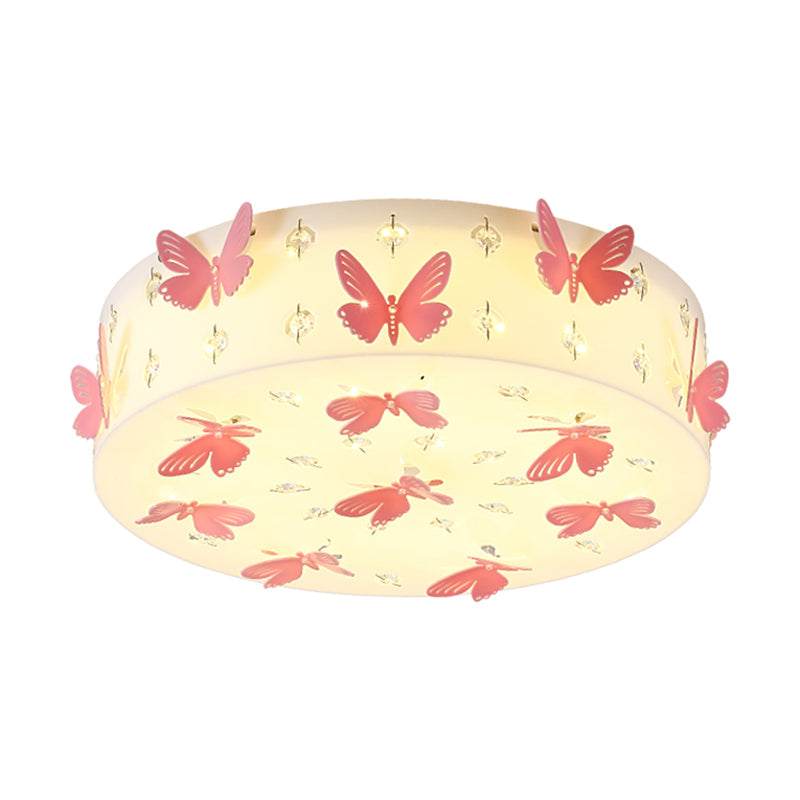 Round Flush Light Fixture Cartoon Fabric LED Pink Flush Mount with Dragonfly Decor in Warm/White Light Clearhalo 'Ceiling Lights' 'Close To Ceiling Lights' 'Close to ceiling' 'Flush mount' Lighting' 1649426