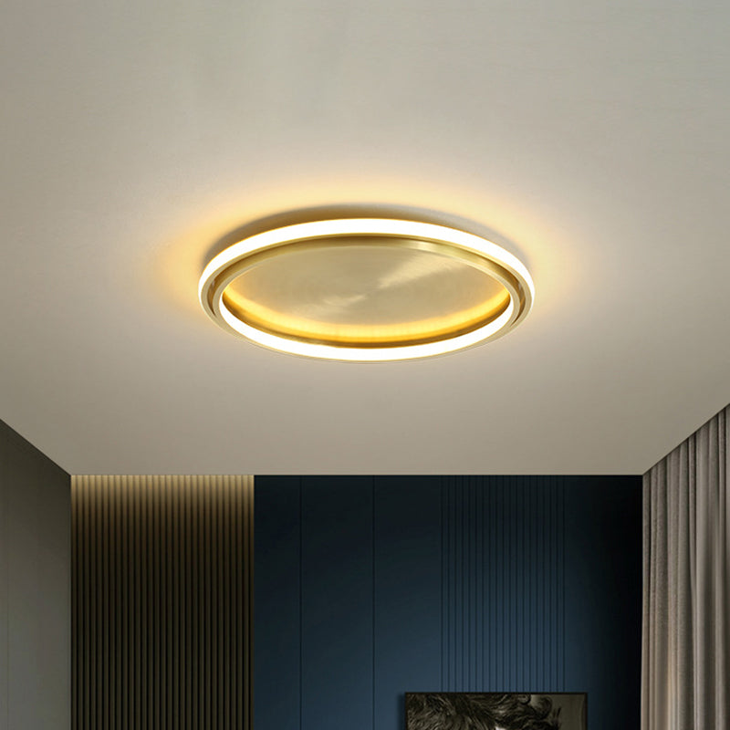 16"/19.5" Wide Modern Circle Flush Mount Lighting Metallic LED Bedroom Ceiling Flush in Gold Clearhalo 'Ceiling Lights' 'Close To Ceiling Lights' 'Close to ceiling' 'Flush mount' Lighting' 1649429