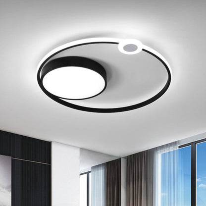 Acrylic Ring Flush Light Contemporary 16"/23.5" Width LED Black Ceiling Light Fixture, Warm/White Light Black Clearhalo 'Ceiling Lights' 'Close To Ceiling Lights' 'Close to ceiling' 'Flush mount' Lighting' 1649433
