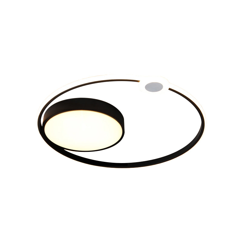 Acrylic Ring Flush Light Contemporary 16"/23.5" Width LED Black Ceiling Light Fixture, Warm/White Light Clearhalo 'Ceiling Lights' 'Close To Ceiling Lights' 'Close to ceiling' 'Flush mount' Lighting' 1649435