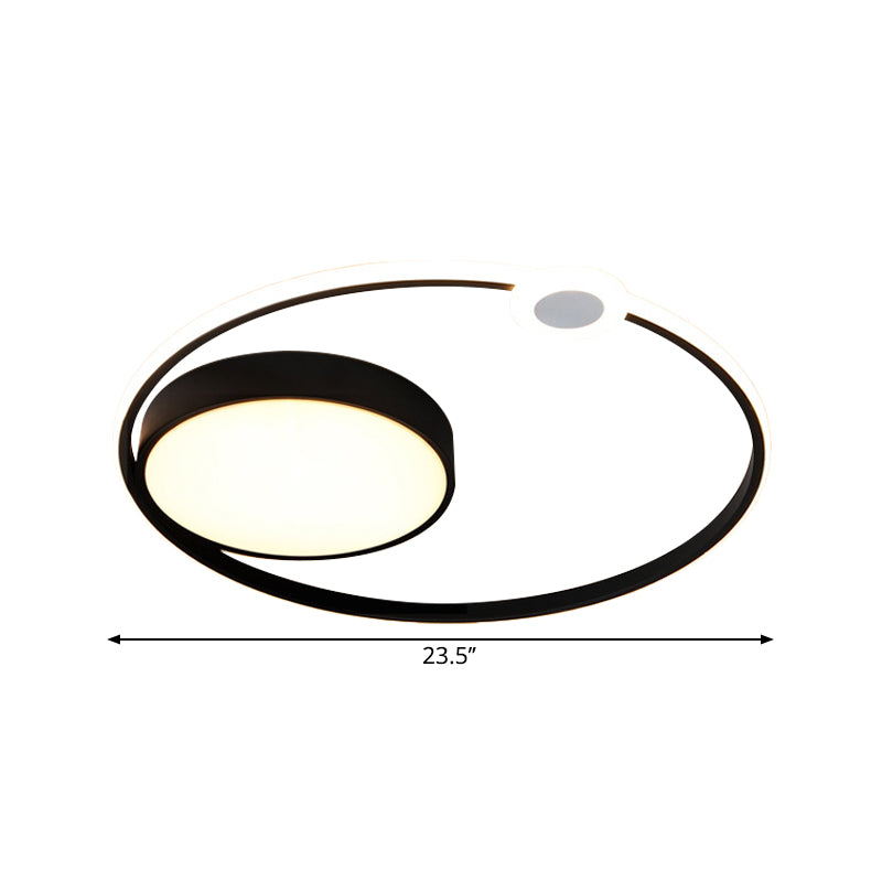 Acrylic Ring Flush Light Contemporary 16"/23.5" Width LED Black Ceiling Light Fixture, Warm/White Light Clearhalo 'Ceiling Lights' 'Close To Ceiling Lights' 'Close to ceiling' 'Flush mount' Lighting' 1649437