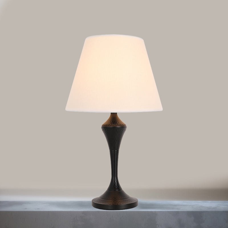 Fabric Tapered Reading Book Lamp Antiqued 1 Light Bedroom Nightstand Lighting in White/Black Clearhalo 'Lamps' 'Table Lamps' Lighting' 1649444