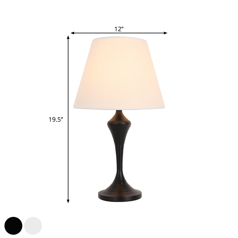 Fabric Tapered Reading Book Lamp Antiqued 1 Light Bedroom Nightstand Lighting in White/Black Clearhalo 'Lamps' 'Table Lamps' Lighting' 1649446