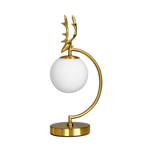 Globe Reading Light Cartoon White Glass 1-Light Black/Gold with Deer Design for Bedroom Clearhalo 'Lamps' 'Table Lamps' Lighting' 1649471