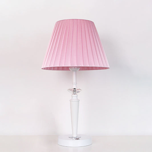 Tapered Fabric Desk Light Modern 1-Light Pink Night Table Lamp with Faceted Crystal Deco and Touch Switch Clearhalo 'Lamps' 'Table Lamps' Lighting' 1649473