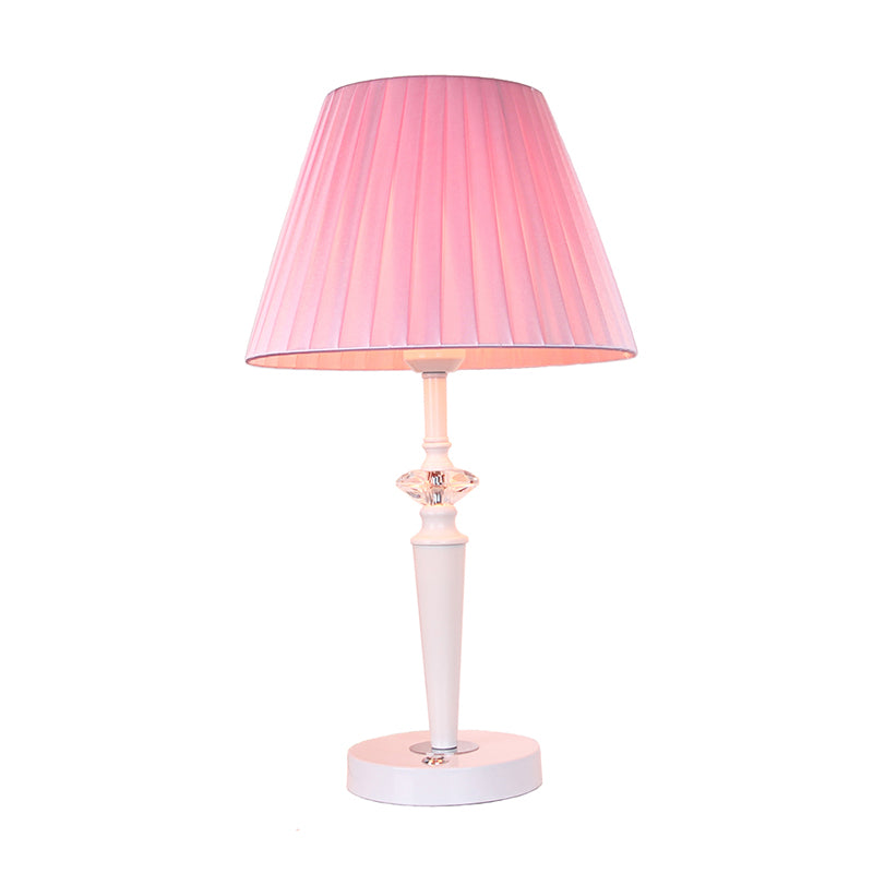 Tapered Fabric Desk Light Modern 1-Light Pink Night Table Lamp with Faceted Crystal Deco and Touch Switch Clearhalo 'Lamps' 'Table Lamps' Lighting' 1649474