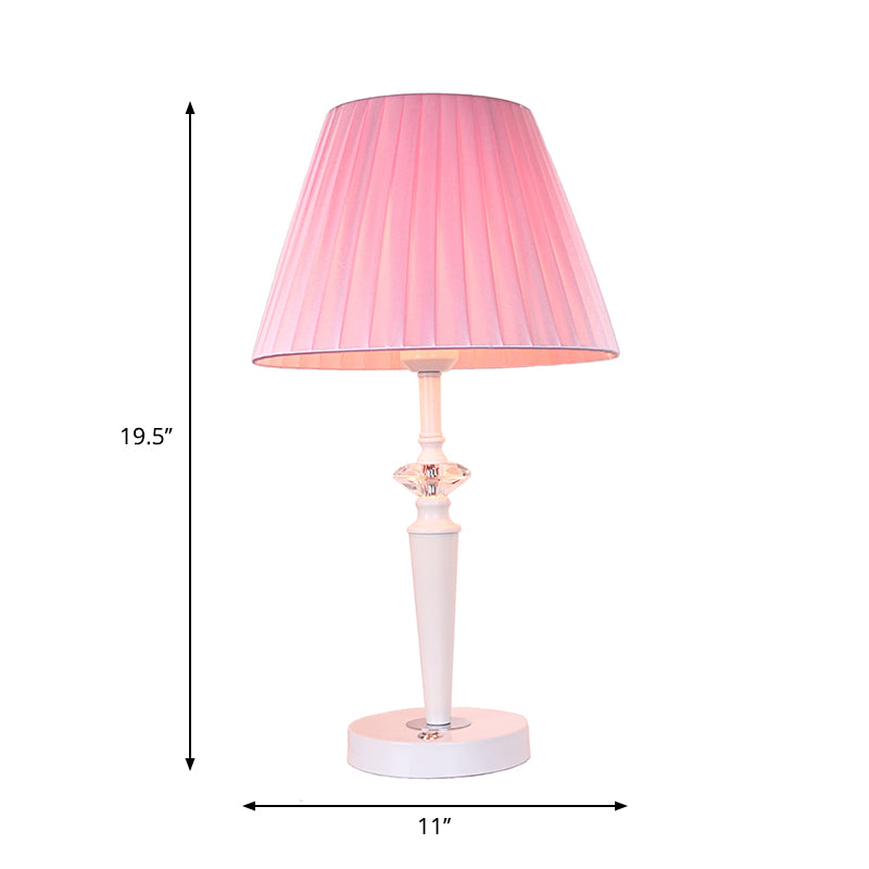 Tapered Fabric Desk Light Modern 1-Light Pink Night Table Lamp with Faceted Crystal Deco and Touch Switch Clearhalo 'Lamps' 'Table Lamps' Lighting' 1649475