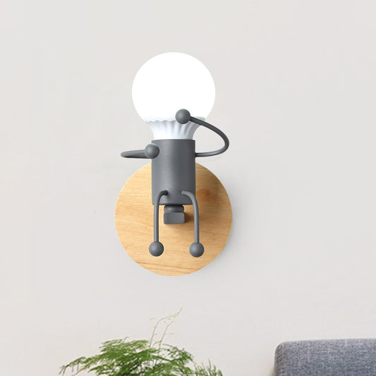 Metal Kid-Like Wall Light Fixture Cartoon 1-Light Grey/White/Green Wall Mounted Lamp for Bedroom Clearhalo 'Wall Lamps & Sconces' 'Wall Lights' Lighting' 1649489