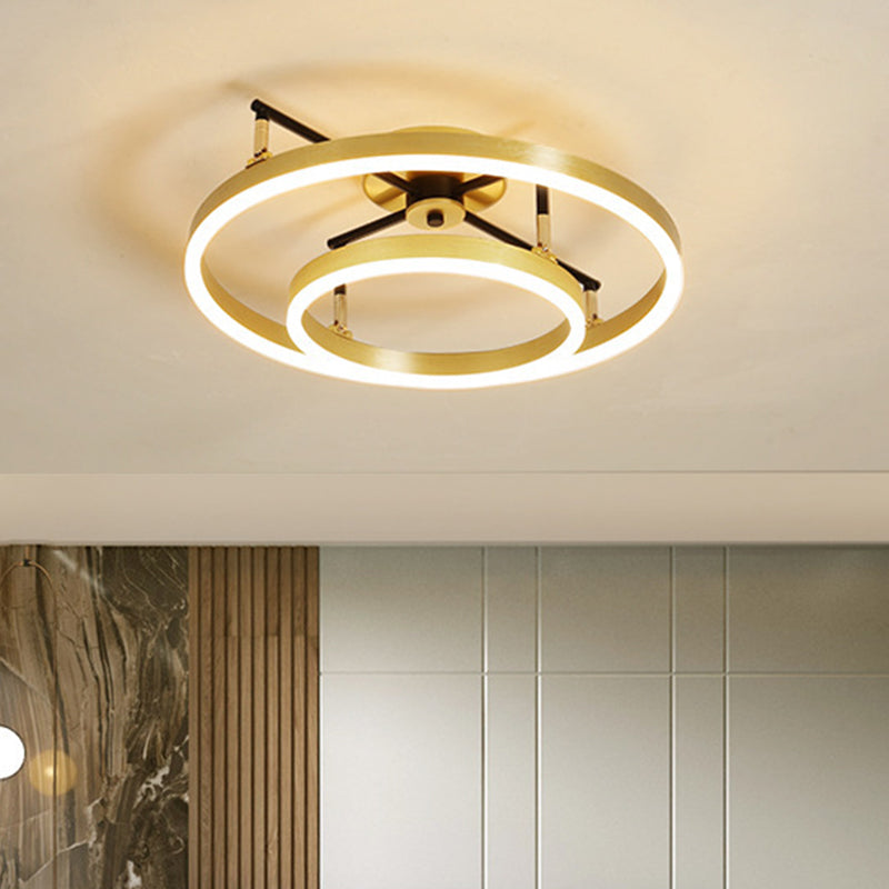 Gold Double Hoop Semi Flush Mount Lamp Simple LED Metallic Ceiling Light Fixture in Warm/White Light, 19.5/23.5 Inch Wide Gold Clearhalo 'Ceiling Lights' 'Close To Ceiling Lights' 'Close to ceiling' 'Semi-flushmount' Lighting' 1649500