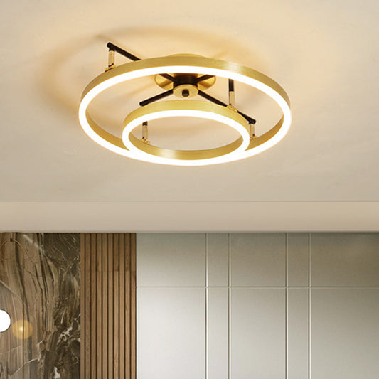 Gold Double Hoop Semi Flush Mount Lamp Simple LED Metallic Ceiling Light Fixture in Warm/White Light, 19.5/23.5 Inch Wide Gold Clearhalo 'Ceiling Lights' 'Close To Ceiling Lights' 'Close to ceiling' 'Semi-flushmount' Lighting' 1649500