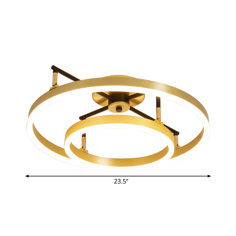 Gold Double Hoop Semi Flush Mount Lamp Simple LED Metallic Ceiling Light Fixture in Warm/White Light, 19.5/23.5 Inch Wide Clearhalo 'Ceiling Lights' 'Close To Ceiling Lights' 'Close to ceiling' 'Semi-flushmount' Lighting' 1649504