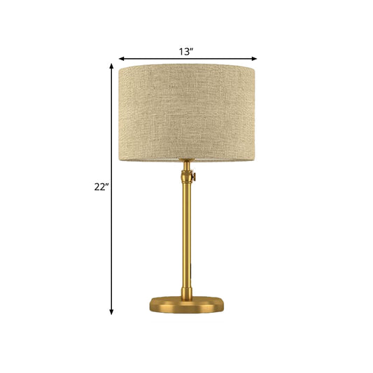 Gold Single Head Night Table Light Retro Style Fabric Cylinder Reading Lighting for Living Room Clearhalo 'Lamps' 'Table Lamps' Lighting' 1649513