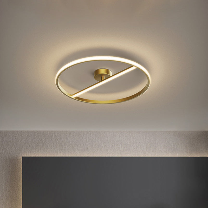 Ring and Linear Metal Ceiling Flush Mount Modern LED Gold Semi-Flush Light Fixture, Warm/White Light Clearhalo 'Ceiling Lights' 'Close To Ceiling Lights' 'Close to ceiling' 'Semi-flushmount' Lighting' 1649538