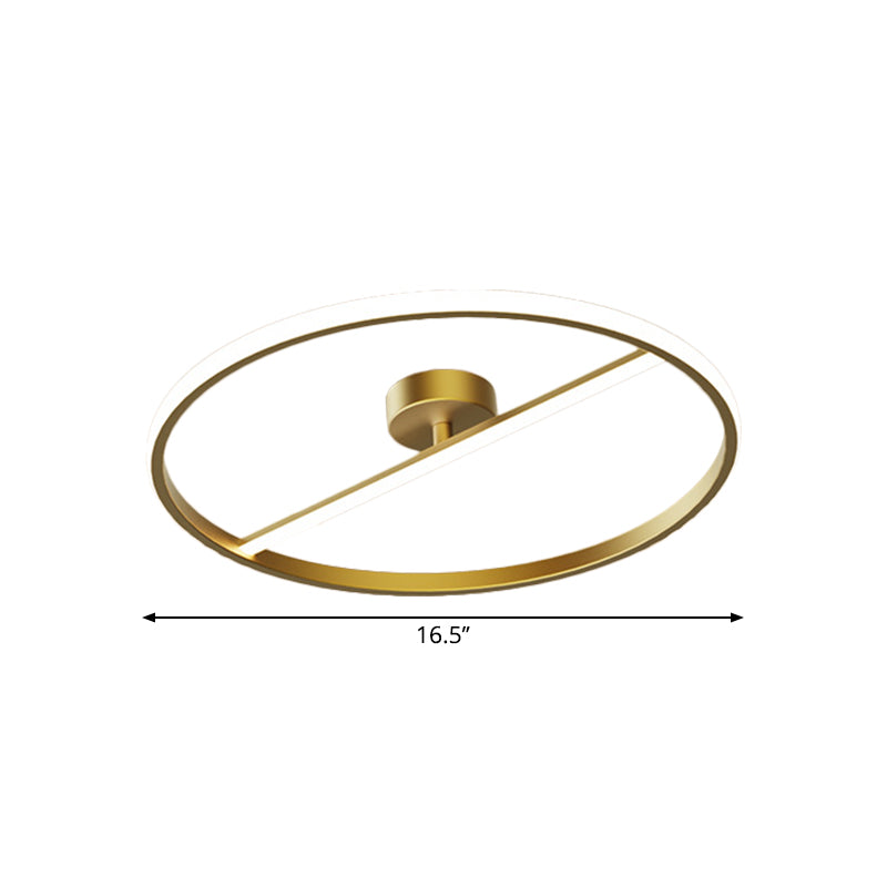 Ring and Linear Metal Ceiling Flush Mount Modern LED Gold Semi-Flush Light Fixture, Warm/White Light Clearhalo 'Ceiling Lights' 'Close To Ceiling Lights' 'Close to ceiling' 'Semi-flushmount' Lighting' 1649540