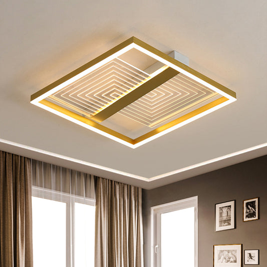 Modernist Square Frame Flush Mount Lighting Metal Sitting Room LED Ceiling Light Fixture in Gold, 16"/19.5" Width Gold Clearhalo 'Ceiling Lights' 'Close To Ceiling Lights' 'Close to ceiling' 'Flush mount' Lighting' 1649545