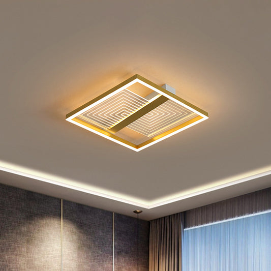 Modernist Square Frame Flush Mount Lighting Metal Sitting Room LED Ceiling Light Fixture in Gold, 16"/19.5" Width Clearhalo 'Ceiling Lights' 'Close To Ceiling Lights' 'Close to ceiling' 'Flush mount' Lighting' 1649546