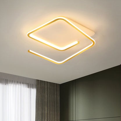 Simple Geometric Flush Mount Lamp Metallic 16"/19.5" Width LED Bedroom Flush Ceiling Light in Black/Gold, Warm/White Light Gold Clearhalo 'Ceiling Lights' 'Close To Ceiling Lights' 'Close to ceiling' 'Flush mount' Lighting' 1649564