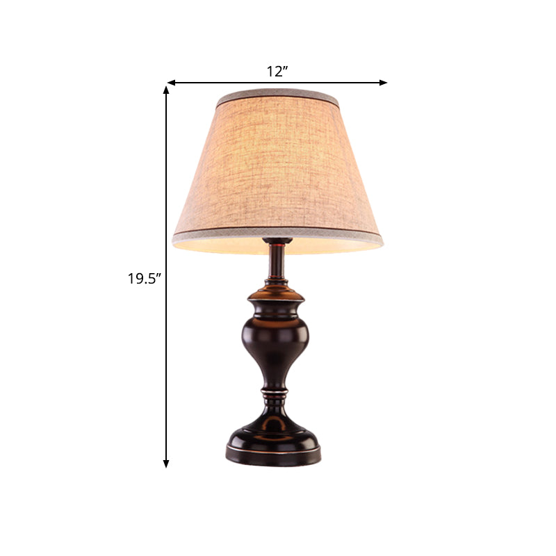 1-Light Reading Lamp Warehouse Tapered Fabric Nightstand Lighting in Brown for Bedroom Clearhalo 'Lamps' 'Table Lamps' Lighting' 1649576
