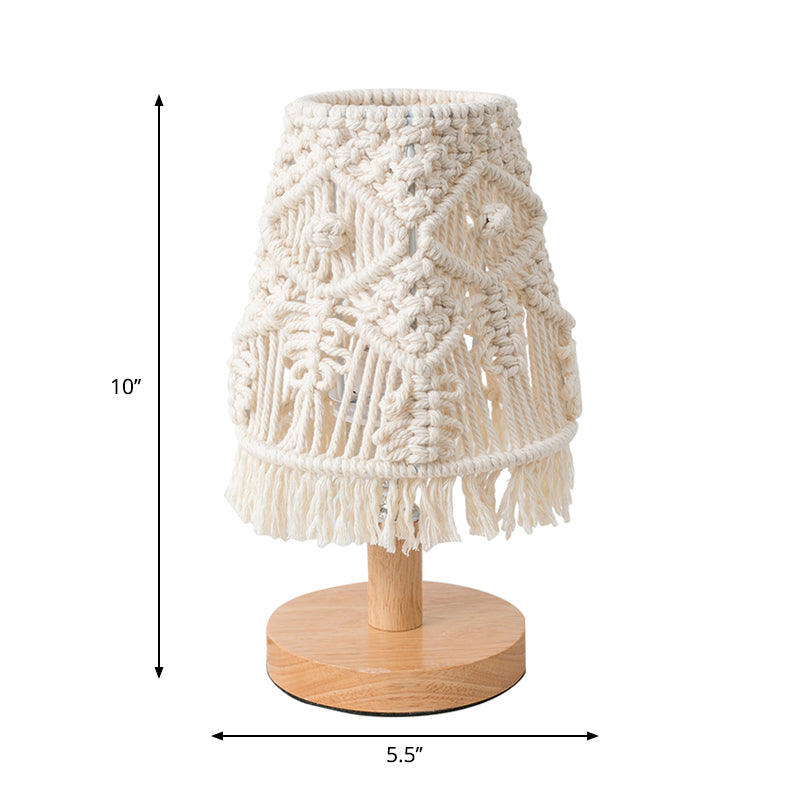 Conical Nightstand Lamp Modernism Fabric 1 Bulb White Reading Light with Fringe Decor Clearhalo 'Lamps' 'Table Lamps' Lighting' 1649602
