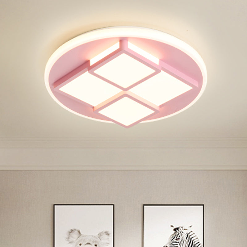 Square Acrylic Flush Ceiling Light Nordic Pink/White LED Flush Mount Lighting for Bedroom Pink Clearhalo 'Ceiling Lights' 'Close To Ceiling Lights' 'Close to ceiling' 'Flush mount' Lighting' 1649612