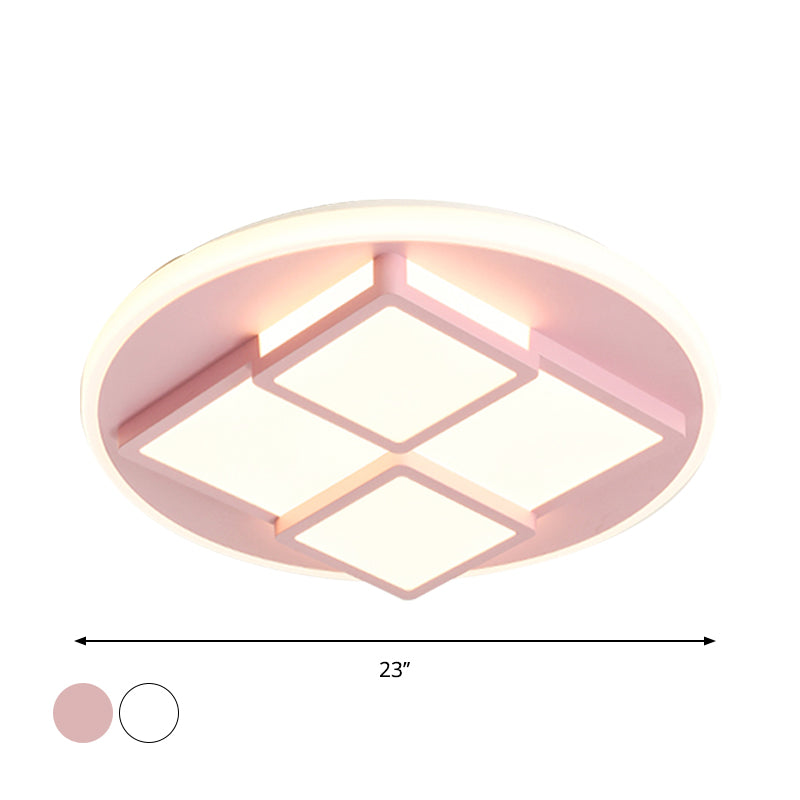 Square Acrylic Flush Ceiling Light Nordic Pink/White LED Flush Mount Lighting for Bedroom Clearhalo 'Ceiling Lights' 'Close To Ceiling Lights' 'Close to ceiling' 'Flush mount' Lighting' 1649615