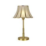 Scalloped Bedside Desk Lamp Vintage White Glass 1-Bulb Brass Reading Book Lighting Clearhalo 'Lamps' 'Table Lamps' Lighting' 1649626