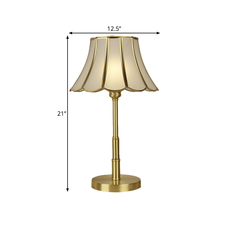Scalloped Bedside Desk Lamp Vintage White Glass 1-Bulb Brass Reading Book Lighting Clearhalo 'Lamps' 'Table Lamps' Lighting' 1649627