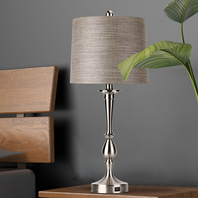 Fabric Barrel Shape Night Lamp Antiqued 1-Light Bedroom Table Stand Lighting in Black/Silver/Gold Clearhalo 'Lamps' 'Table Lamps' Lighting' 1649629