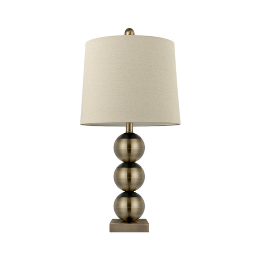 1 Head Barrel Night Light Traditional Brown Fabric Reading Book Lighting with 3 Brass Orbs Design Clearhalo 'Lamps' 'Table Lamps' Lighting' 1649648