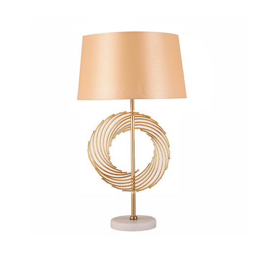 Drum Study Room Desk Lamp Vintage Fabric 1 Bulb Gold Night Table Light with Ring Decor Clearhalo 'Lamps' 'Table Lamps' Lighting' 1649652