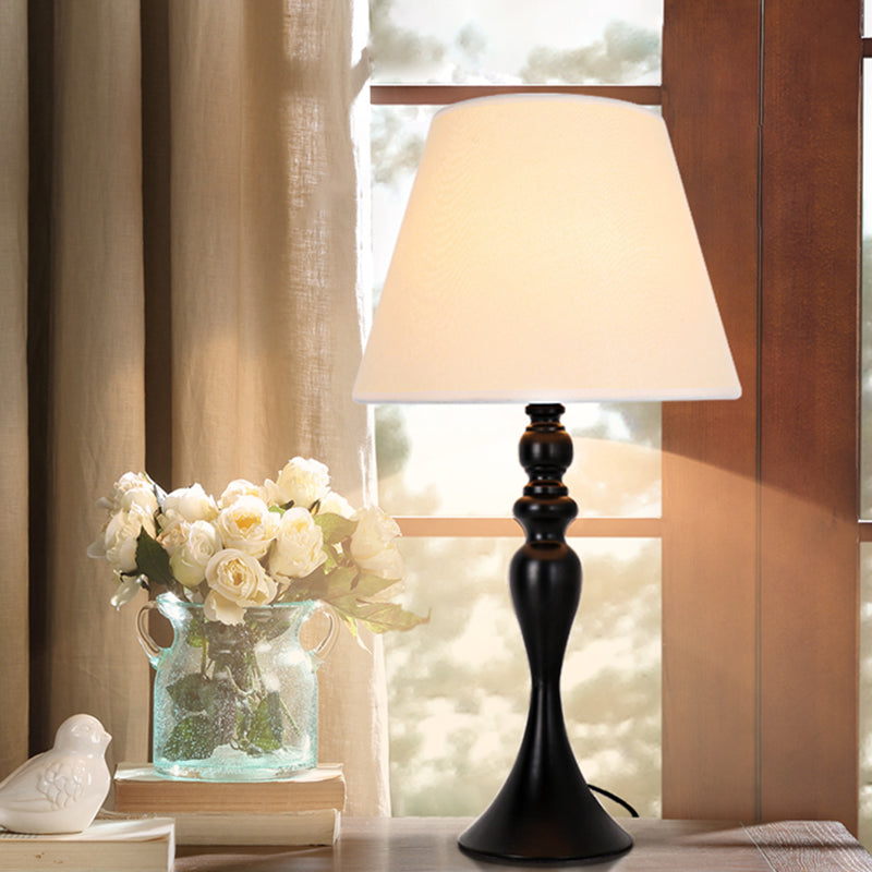 Retro Style Conic Table Light 1-Head Fabric Night Lamp with Baluster Base in White/Black Black Clearhalo 'Lamps' 'Table Lamps' Lighting' 1649654