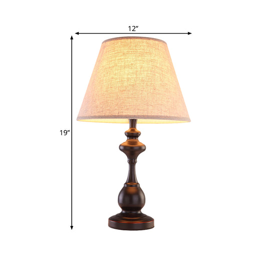 Brown 1-Bulb Night Lamp Farmhouse Fabric Conical Shape Reading Book Lighting for Bedside Clearhalo 'Lamps' 'Table Lamps' Lighting' 1649665