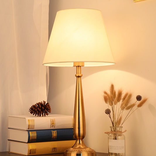 Floral/Conical Bedside Desk Light Traditional Fabric Single Head Gold Night Table Lighting Gold A Clearhalo 'Lamps' 'Table Lamps' Lighting' 1649666