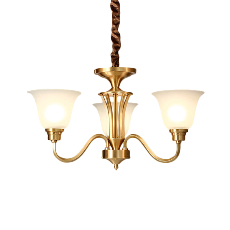 3/5 Bulbs Hanging Lamp Kit Vintage Bell Opaline Glass Down Lighting Pendant in Brass for Drawing Room Clearhalo 'Ceiling Lights' 'Chandeliers' 'Glass shade' 'Glass' Lighting' 1649703