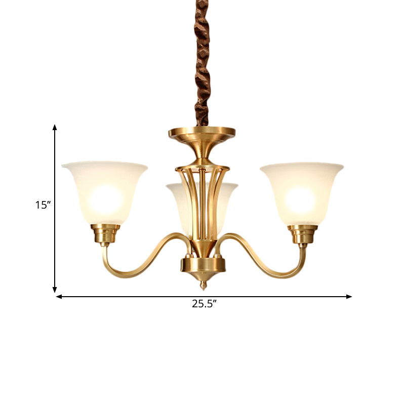 3/5 Bulbs Hanging Lamp Kit Vintage Bell Opaline Glass Down Lighting Pendant in Brass for Drawing Room Clearhalo 'Ceiling Lights' 'Chandeliers' 'Glass shade' 'Glass' Lighting' 1649704