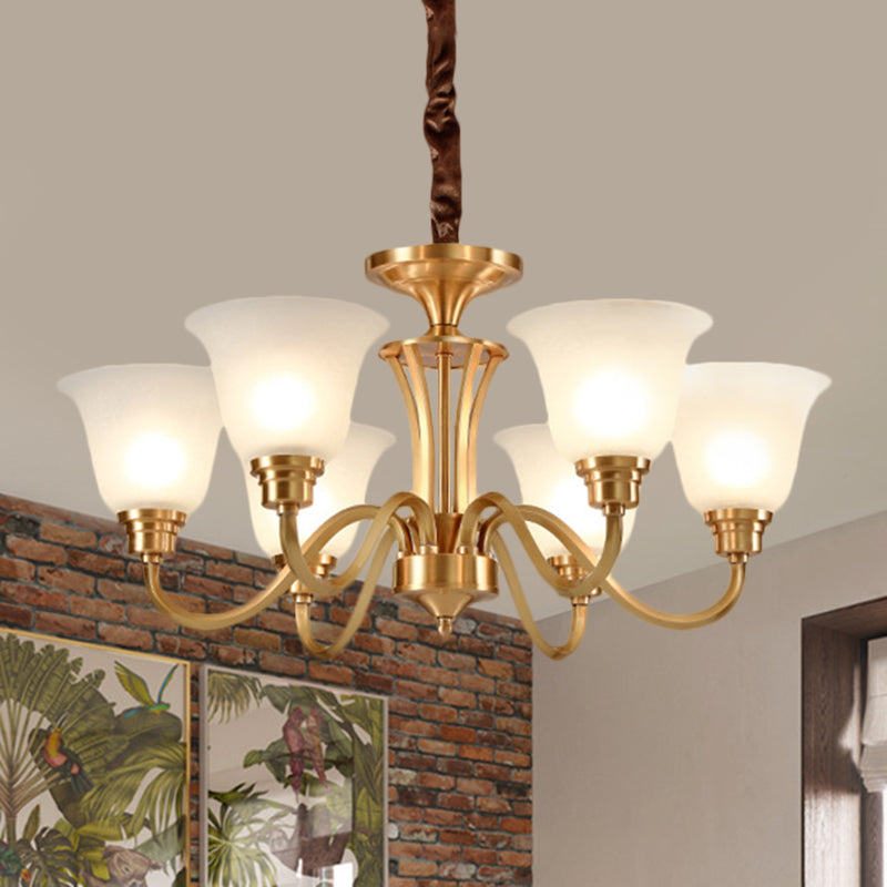3/5 Bulbs Hanging Lamp Kit Vintage Bell Opaline Glass Down Lighting Pendant in Brass for Drawing Room Clearhalo 'Ceiling Lights' 'Chandeliers' 'Glass shade' 'Glass' Lighting' 1649707